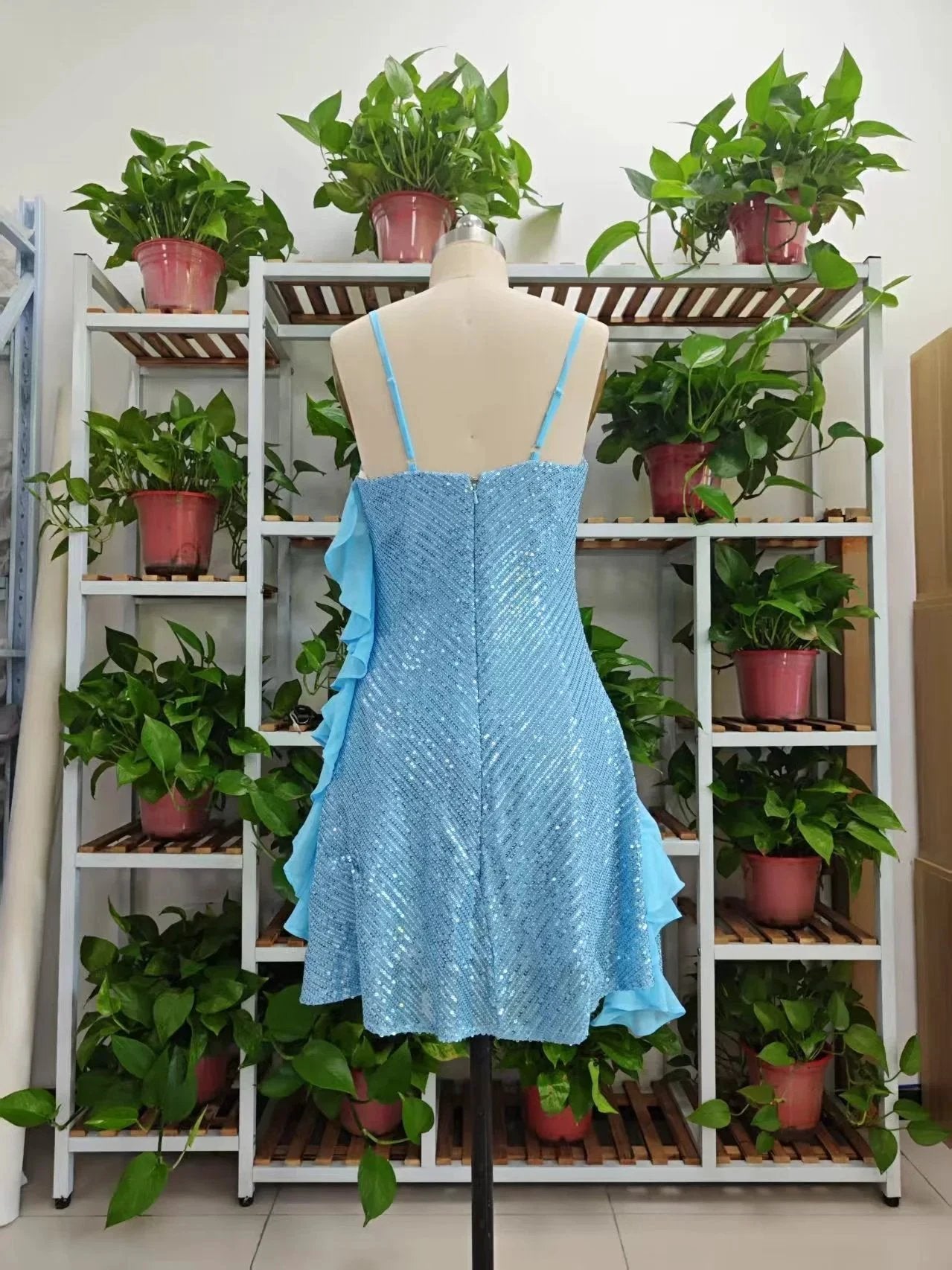 Beautiful Blue Straps Sequins Chiffon Ruffles Cocktail Dress Homecoming Dress Y8253 by simplepromdress