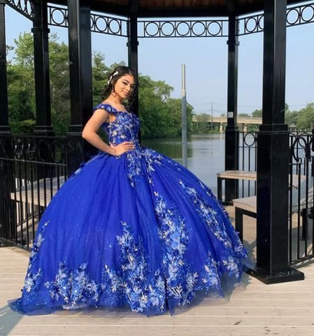 Royal Blue Ballkleid Quinceanera Kleider 3D Blume Schatz Süße 15 16 Prom Party Kleider Y2821