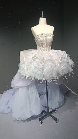 Starry veil feather crystal embellished flower bud dress