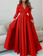 Gown Elegant Formal Length Sleeve V Neck with Pleats Evening Dress by Aabei Dress