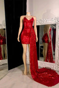 Spaghetti Straps Mermaid Sleeveless Red Mini Prom Dress by BIZTUNNEL