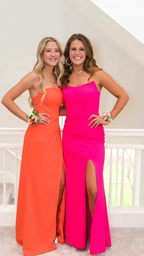 Elegant Orange Long Prom Dress with Split ,Hot Pink Evening Dress Y2020 by simplepromdress