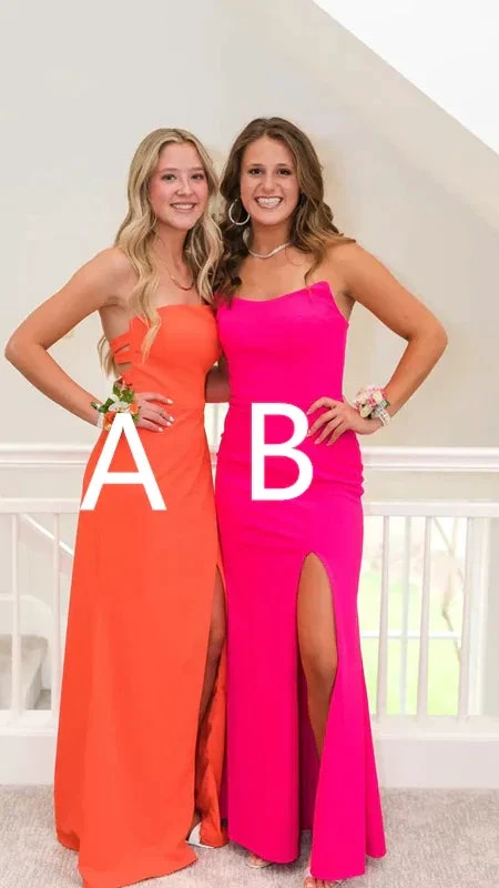 Elegant Orange Long Prom Dress with Split ,Hot Pink Evening Dress Y2020 by simplepromdress