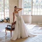 Exquisite Wedding Dress For Woman Square-Neck A-Line Lace Appliques Sequins Bride Gowns Tulle Sweep Train Vestido Custom
