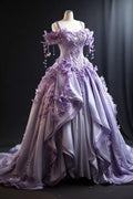 Princess Prom Dress Lilac 3D Floral Pleated Evening Gown Sweet 16 Ball Gown Y7606 by simplepromdress