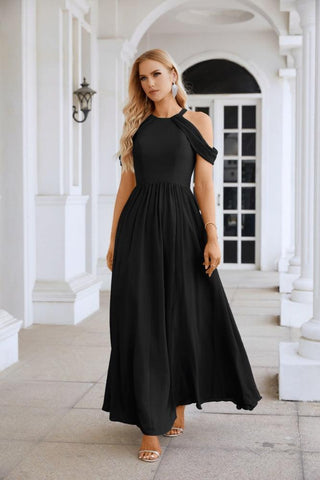 Ladies Chiffon Off Shoulder Swing Sleeve Front Slit Bridesmaid Evening Dress Wedding Party Evening Dress 28117