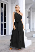 Ladies Chiffon One Shoulder Bridesmaid Evening Dress Wedding Party Evening Dress 28133 by numbersea