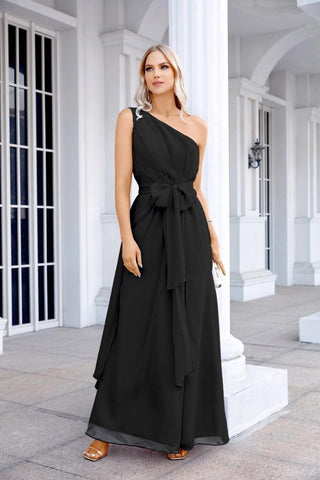 Ladies Chiffon One Shoulder Bridesmaid Evening Dress Wedding Party Evening Dress 28133