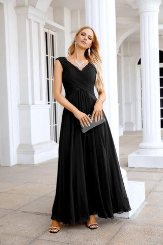 Ladies Chiffon V Neck Sleeveless Floor Length Bridesmaid Evening Dress Wedding Party Evening Dress 28126