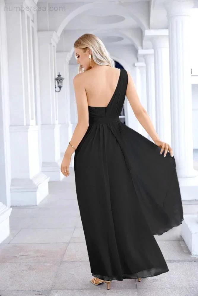 Ladies Chiffon One Shoulder Bridesmaid Evening Dress Wedding Party Evening Dress 28133 by numbersea