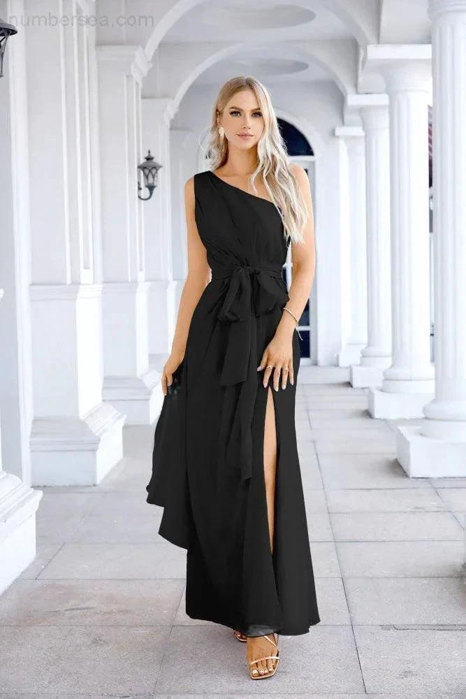 Ladies Chiffon One Shoulder Bridesmaid Evening Dress Wedding Party Evening Dress 28133 by numbersea