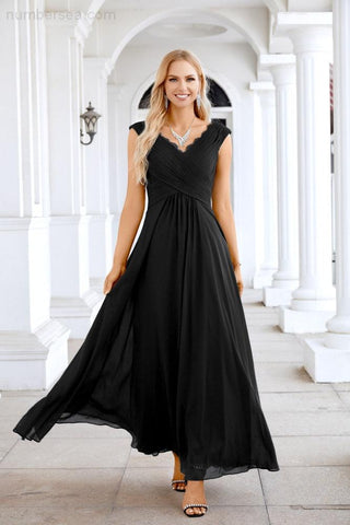 Ladies Chiffon V Neck Sleeveless Floor Length Bridesmaid Evening Dress Wedding Party Evening Dress 28126