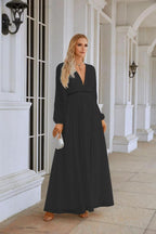 Ladies V Neck Chiffon Long Sleeve Front Slit Bridesmaid Evening Dress Wedding Party Shopping Evening Dress 28109 by numbersea