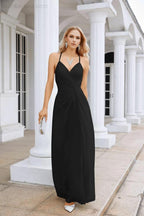 Ladies Chiffon Spaghetti Strap V Neck Front Slit Floor Length Bridesmaid Evening Dress Prom Party Wedding Evening Dress 28116 by numbersea