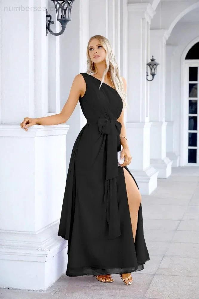 Ladies Chiffon One Shoulder Bridesmaid Evening Dress Wedding Party Evening Dress 28133 by numbersea