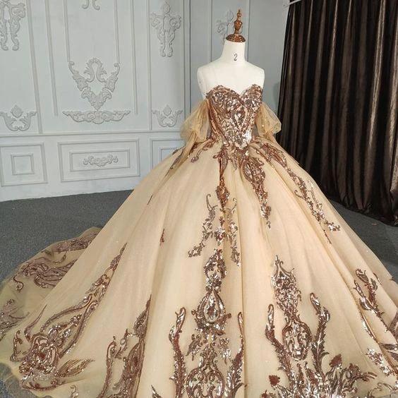 Ball Gown Fashion Gold Sweetheart Quinceanera Dresses Y2859 by simplepromdress