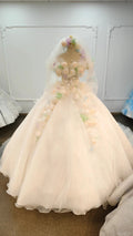 Whimsical Sweetheart Ball Gown Wedding Dress with 3D Pastel Florals & Sheer Tulle Train Ye-2039 by ZAPDRESS