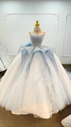 Enchanting Light Blue Ball Gown Strapless Beaded Mesh Wedding Dress with 3D Butterfly Accents Ye-2016 by ZAPDRESS