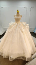 Ivory Lace Strapless Ballgown Choker Collar & Bow Skirt by ZAPDRESS