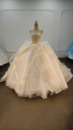 Romantic Sweetheart Strapless Ball Gown Wedding Dress with Crystal Floral Embroidery & Tulle Ruffles Ye-2023 by ZAPDRESS