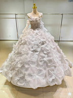 Ivory Petal Whisper Ballgown Organza Floral Bust & Bloom Train by ZAPDRESS