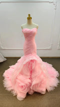 Romantic Blush Pink Strapless Mermaid Wedding Dress with Ruched Bodice & 3D Rose Tulle Skirt Ye-2033 by ZAPDRESS
