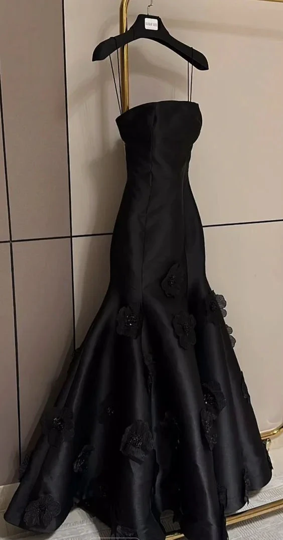 Black Strapless Flowers Mermaid Evening Dress Formal Prom Dress Y7459 by simplepromdress