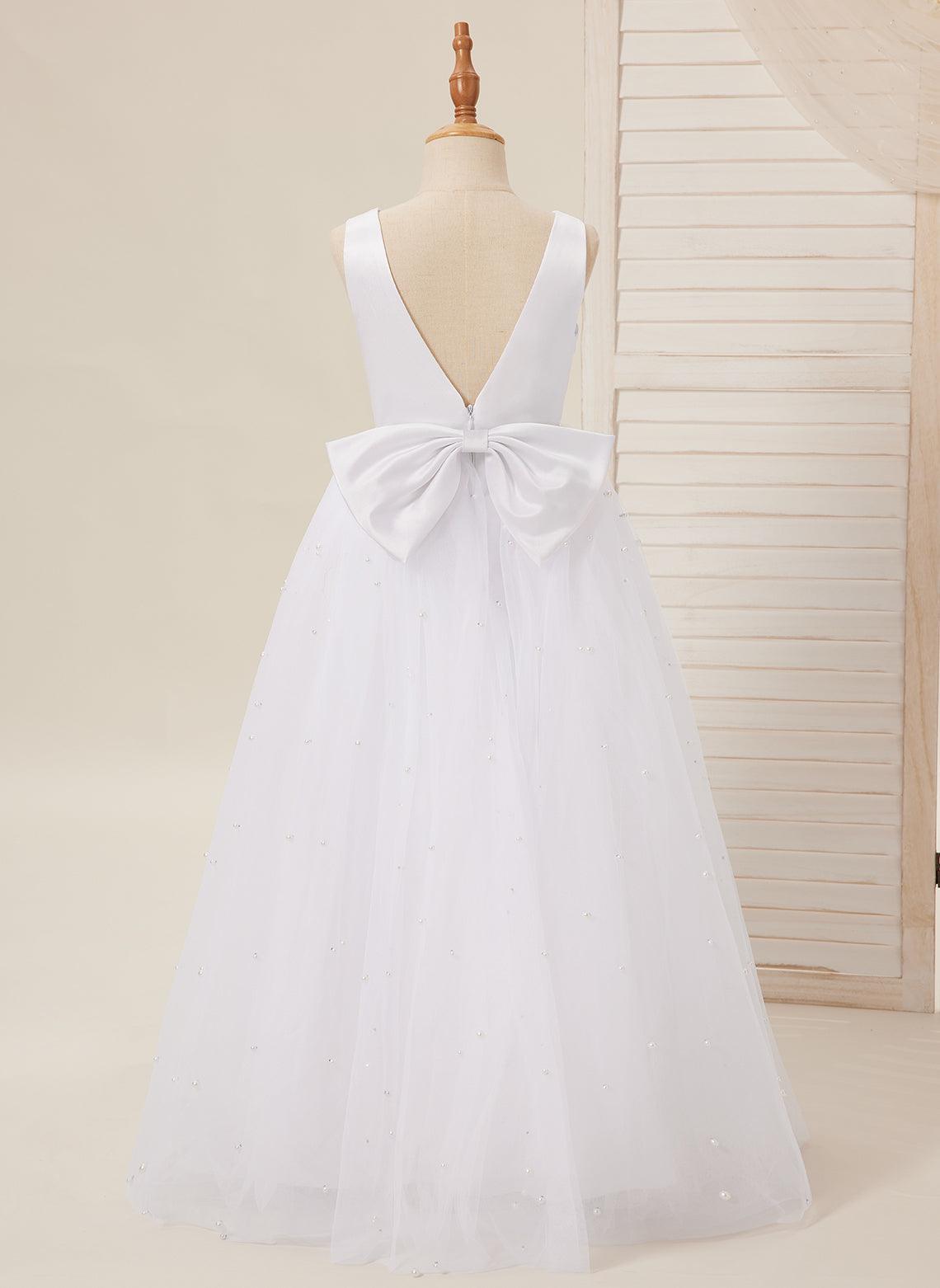 Elegant Princess Ball Gown Satin & Tulle Flower Girl Dress - photo 6