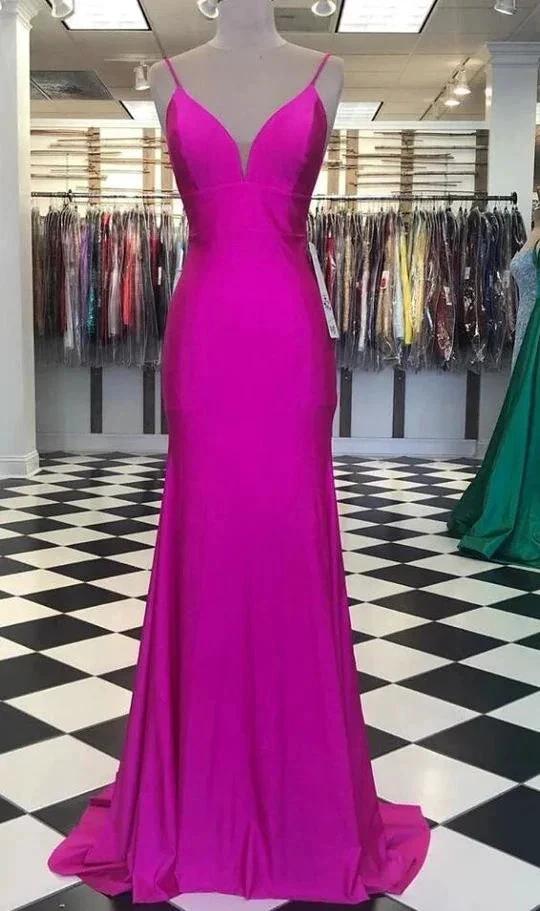 Mermaid Spaghetti Straps Fuchsia Prom Dress Elegant Evening Dress Y730 by simplepromdress
