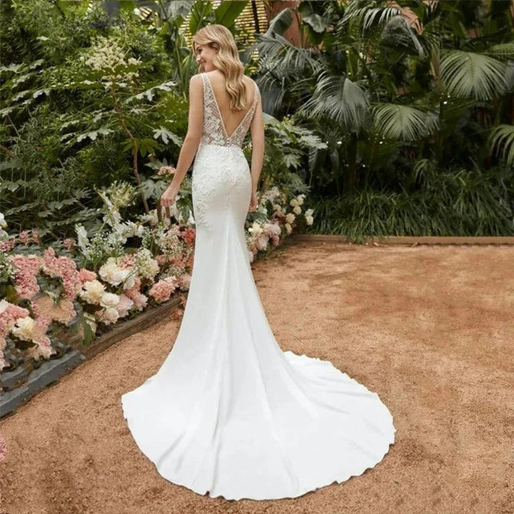 Sexy Lace Appliqued Wedding Dresses Princess Satin Mermaid Bridal Gowns For Bride Robe De Mariée Sweep Train Custom Made by payinti
