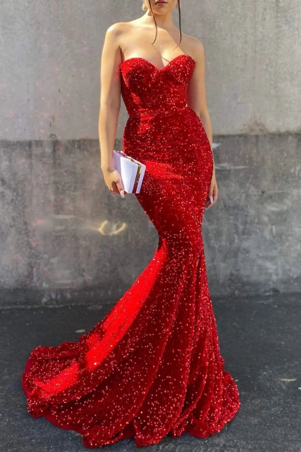 Elegant Sequined Sweetheart Mermaid Long Prom Dress with Ruffle by BIZTUNNEL