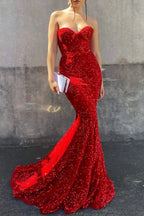 Elegant Sequined Sweetheart Mermaid Long Prom Dress with Ruffle by BIZTUNNEL