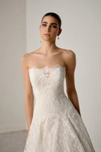 White Classic Eyelash Lace A Line Wedding Dress for Bride SW700