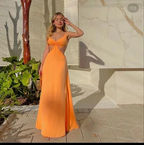Simple V Neck Orange Long Prom Dress Orange Evening Dress Y6255 by simplepromdress