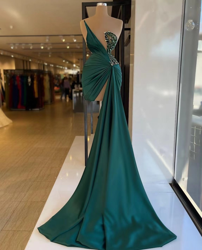 Green dresses for women party mermaid beaded sexy evening dresses short Y129 Hover Image