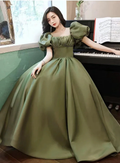 Green Evening Dress Temperament Long Bubble Sleeve Princess Dress Y4315 by simplepromdress