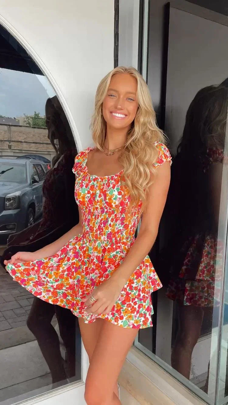 فستان نسائي مطبوع بأكمام قصيرة للعودة إلى الوطن Y2754