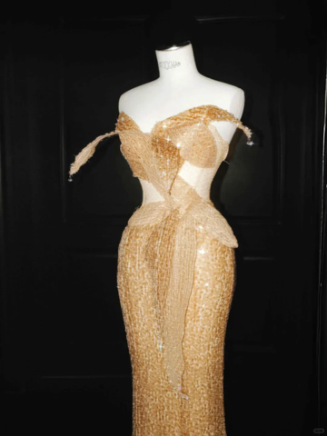 Sparkly Gold Sequin Strapless Mermaid Prom Dress Long Evening Dress Y8656 by simplepromdress