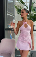 Sexy Pink Mini Homecoming Dress with Rose Flowers Y2851 by simplepromdress