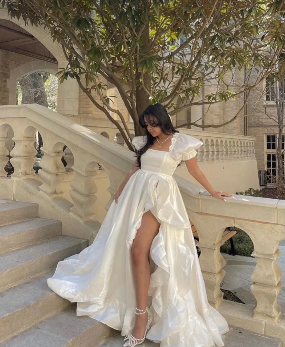 Vintage White Satin Wedding Dress,White Bridal Dress Y2373 by simplepromdress