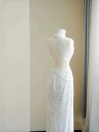 Classy White Sequins Pearls Chain Sheath Long Prom Dress Evening Dress Y8670 by simplepromdress
