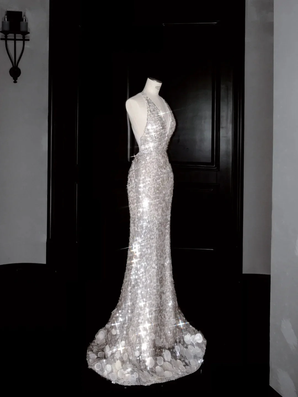 Sexy V Neck Silver Sequins Backless Mermaid Prom Dress Evening Dress Y8680 by simplepromdress