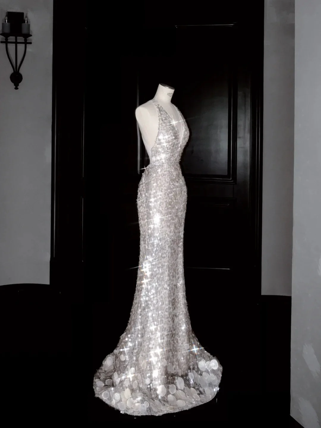 Sexy V Neck Silver Sequins Backless Mermaid Prom Dress Evening Dress Y8680 by simplepromdress