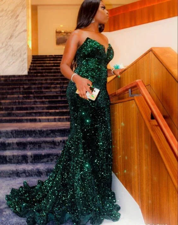 Sparkly Sequin Green Long Mermaid Evening Dresses Black Women Y558 by simplepromdress