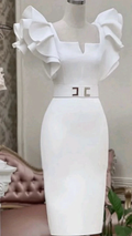Classy White Sheath Midi-length Prom Dress,White Short Evening Dress Y5535 by simplepromdress