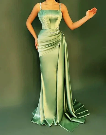Elegant Blue Spaghetti Straps Satin Beaded Mermaid Prom Dress Evening Dress Y8537 by simplepromdress