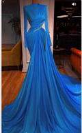 Blue Mermaid Long Sleeves Evening Dress Pageant Dress Y845 by simplepromdress