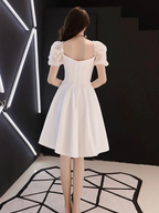 White Satin Short Prom Dress White Homecoming Dress Y2423 by simplepromdress