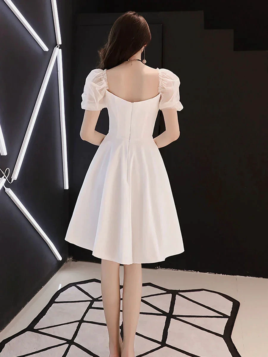 White Satin Short Prom Dress White Homecoming Dress Y2423 by simplepromdress