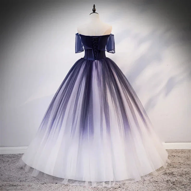 Ombre Beading Floral Lace Tulle Dress, Quinceañera Dress, Ball Gown Y1935 by simplepromdress